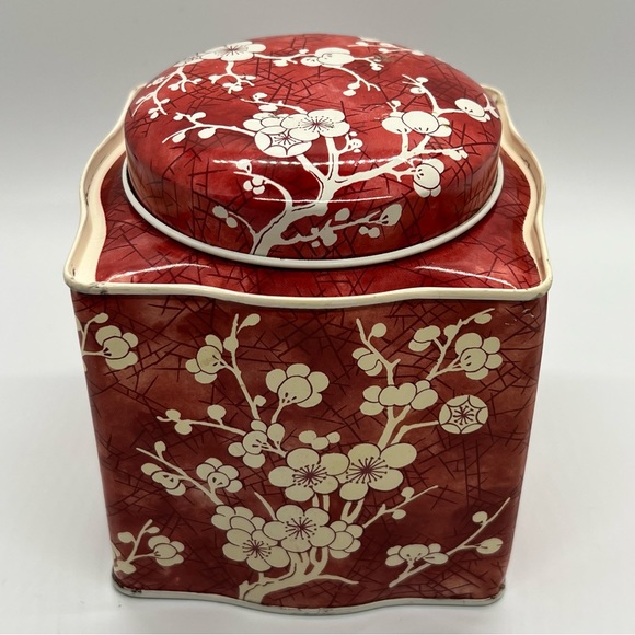 Vintage 1950s Red Floral Long Island Tea Tin Canister - Picture 2 of 7